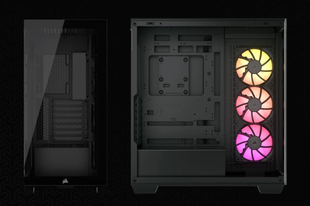 Obudowa CORSAIR iCUE LINK 3500X RGB Czarny dwie obudowy stojące obok siebie, pierwsza frontem, druga bokiem kompatybilność płyta główna karta graficzna