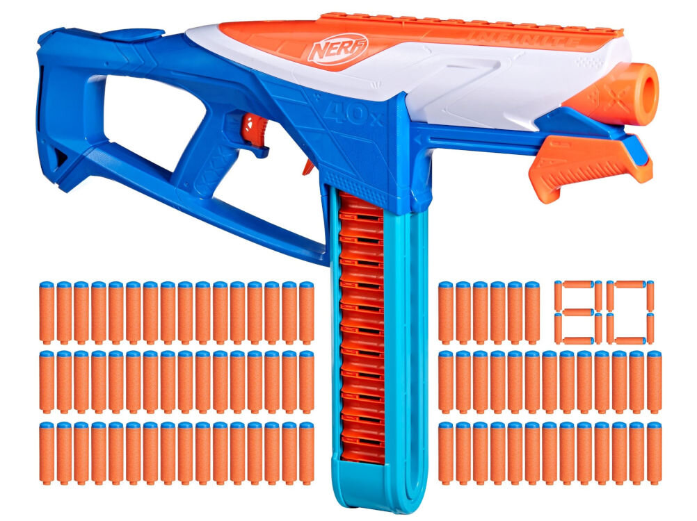 Wyrzutnia Nerf N Series Infinite Blaster F8631EU4 ekstremalna dokładność i szybkość pas bojowy mieszczący 40 rzutek 80 strzałek w zestawie