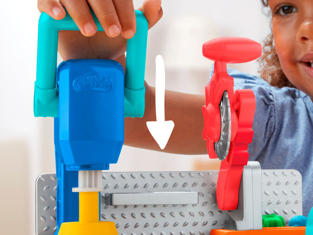 Ciastolina PLAY-DOH Kolorowy warsztat F91415L0 Play-Doh Stamp & Saw Tool Bench stemple figury geometryczne nauka zabawa