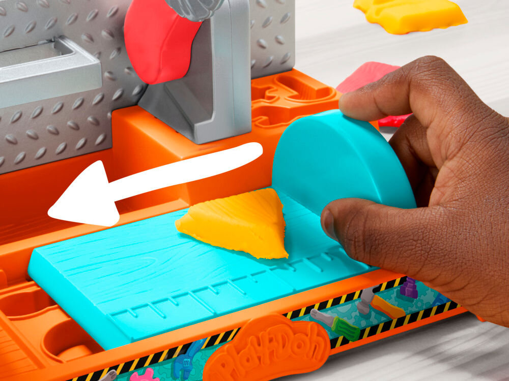 Ciastolina PLAY-DOH Kolorowy warsztat F91415L0 Play-Doh Stamp & Saw Tool Bench prowadnica przesuwna praca w warsztacie logiczne myślenie