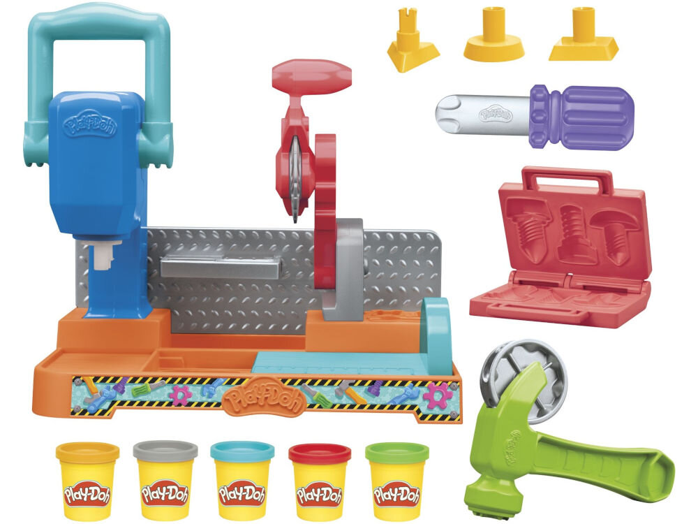 Ciastolina PLAY-DOH Kolorowy warsztat F91415L0 Play-Doh Stamp & Saw Tool Bench młotek śrubokręt skrzynka narzędzia majsterkowanie dzieci