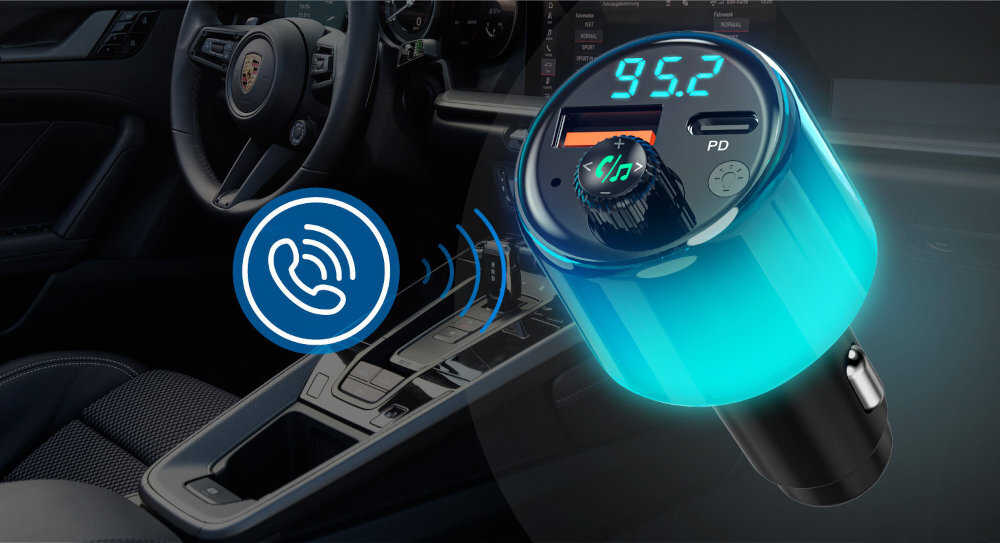 Transmiter FM NAVITEL BHF05 MAX modułu Bluetooth portu USB smartfona prowadzenie rozmów trybie głośnomówiącym podświetlenie RGB