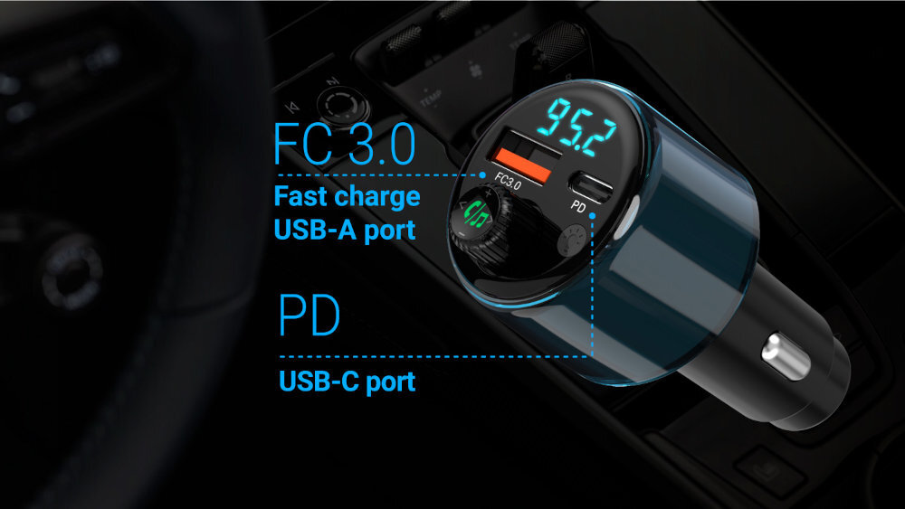 Transmiter FM NAVITEL BHF05 MAX porty USB-C (30W) USB-A (18W) fast charging FC 3.0 smartfonów, tabletów
