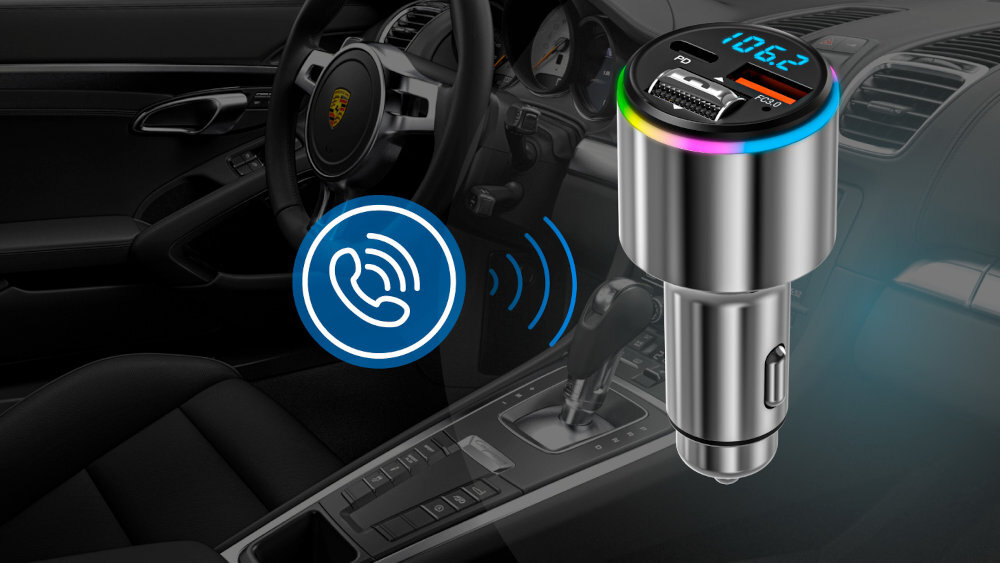 Transmiter FM NAVITEL BHF07 MAX modułu Bluetooth portu USB smartfona prowadzenie rozmów trybie głośnomówiącym podświetlenie RGB