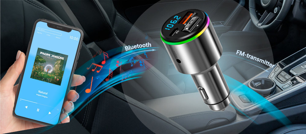 Transmiter FM NAVITEL BHF07 MAX smartfon Bluetooth częstotliwości ekranie transmitera bezprzewodowemu