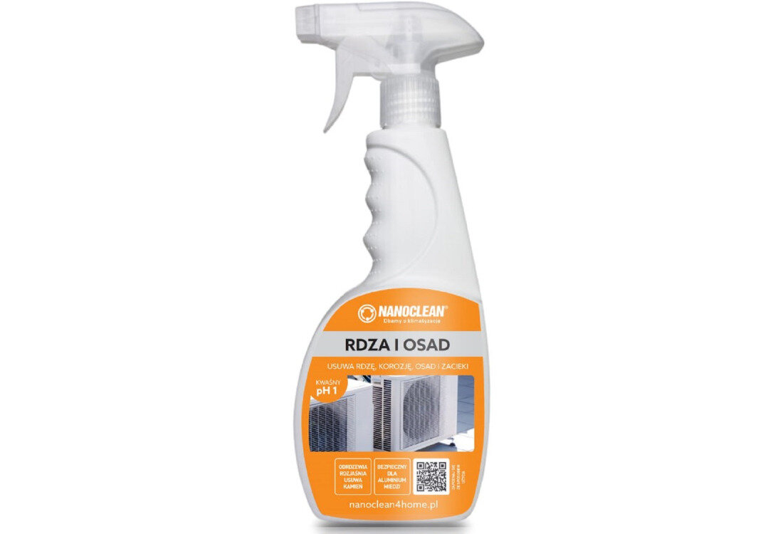 Płyn na rdzę i osady do klimatyzatorów NANOCLEAN Air 4Home NK55GT500 500 ml Spryskiwacz 360° preparat kwasy organiczne usuwanie rdza osady kamien silne działanie kwaśne