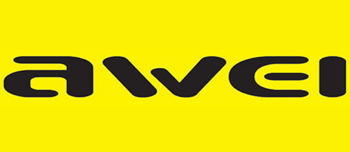 Logo z napisem \'awei\' na żółtym tle.
