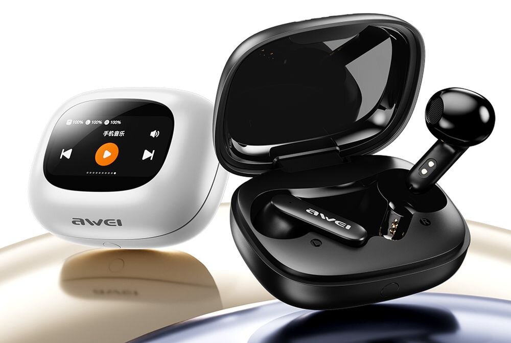 Słuchawki AWEI TP97 Bluetooth 5.4 bezprzewodowe, ANC, czarne, słuchawki douszne w etui ładującym w dwóch kolorach