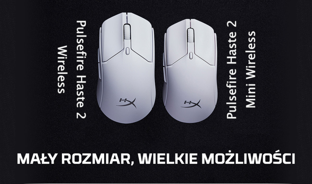 HYPERX Pulsefire Haste 2 Mini modelu Haste 2 Wireless o 1/6 mniejsza graczy z mniejszymi dłońmi - porównanie modeli miszki