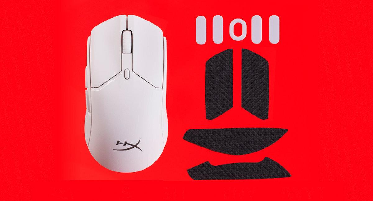 HYPERX Pulsefire Haste 2 Mini ślizgaczom HyperX niskim współczynniku tarcia cztery niestandardowe uchwyty HyperX - myszka od góry i ślizgacze