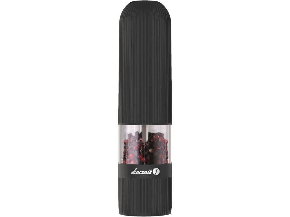 PM 102 młynek do przypraw kolor / czarny stylowy design praktyczne funkcje wbudowane oświetlenie LED podświetlana powierzchnia przyprawianej potrawy łatwe dozowanie ilości przypraw przycisk wysokiej jakości tworzywo sztuczne obudowy trwałość stylowy wygląd zasilanie bateryjne 6 AAA wygoda uzytkowania