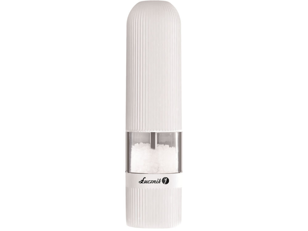 PM 102 młynek do przypraw kolor / biały stylowy design praktyczne funkcje wbudowane oświetlenie LED podświetlana powierzchnia przyprawianej potrawy łatwe dozowanie ilości przypraw przycisk wysokiej jakości tworzywo sztuczne obudowy trwałość stylowy wygląd zasilanie bateryjne 6 AAA wygoda uzytkowania