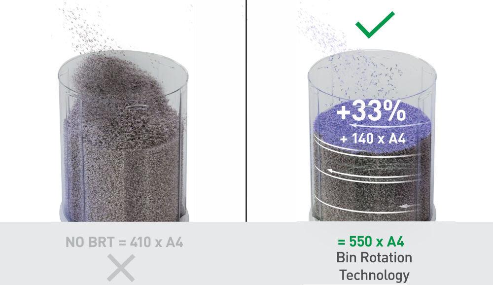 Niszczarka LEITZ IQ OptiMax Office 35 L, P-5, Ścinki, Automatyczny Start/Stop, Funkcja cofania 35-litrowy pojemnik na ścinki do 550 pociętych kartek A4 technologia BRT pojemność większa o 33% miejsce na dodatkowe 140 kartek A4
