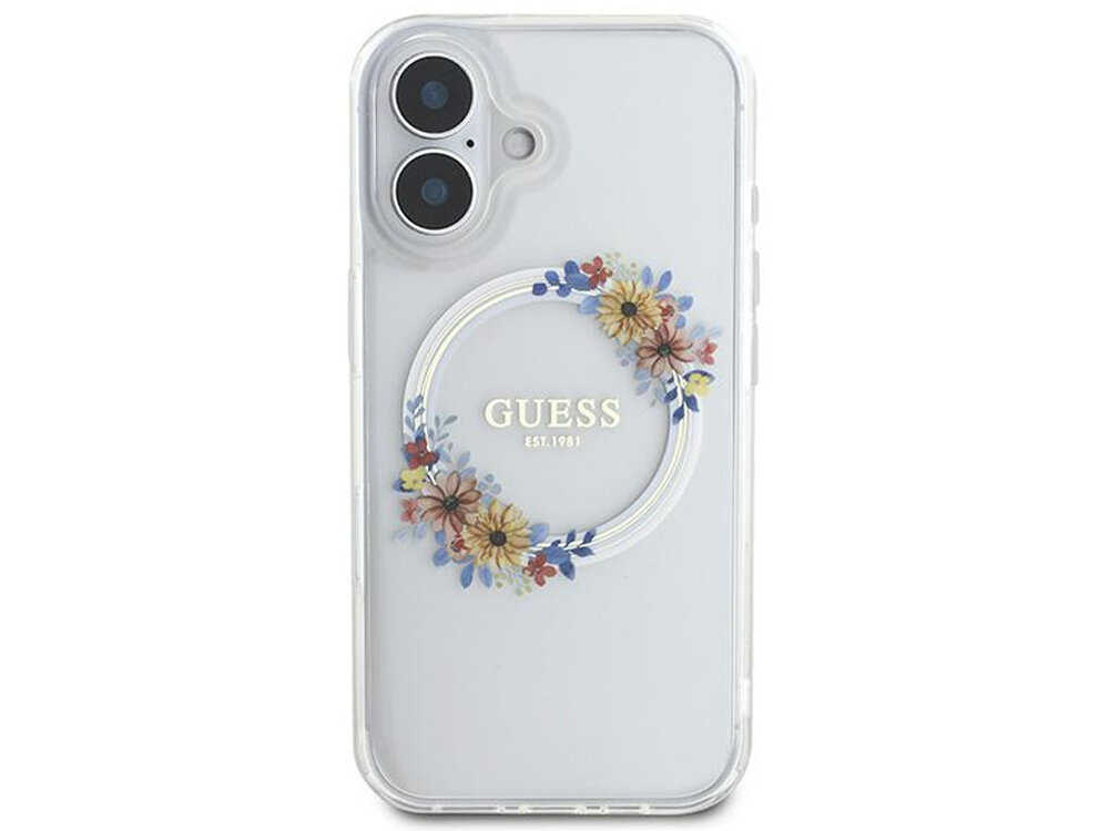 Etui Guess IML Flowers Wreath MagSafe
                boki montaż krawędzie zabezpieczenie tył etui