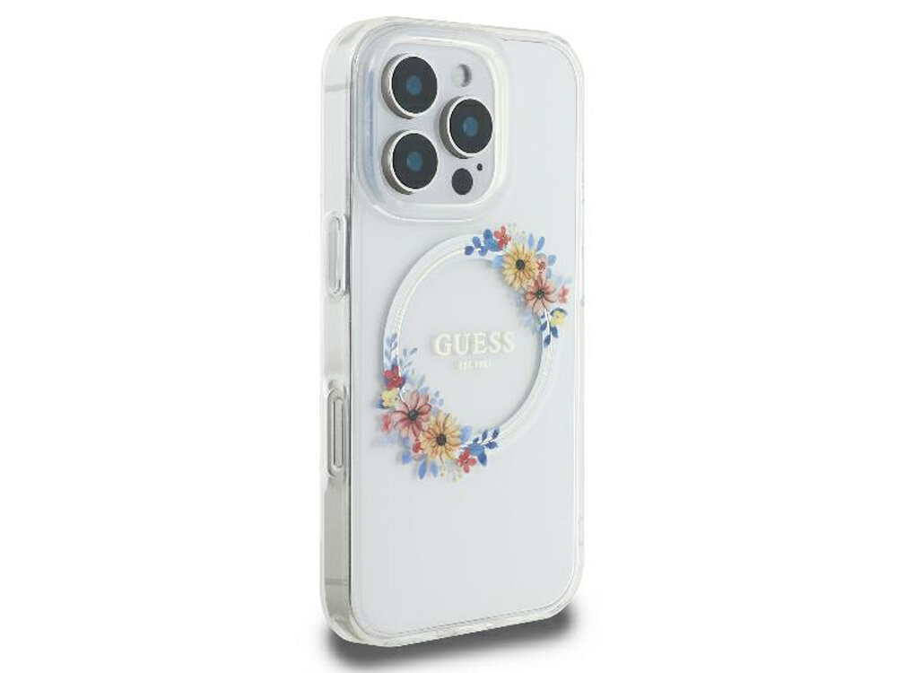 Etui Guess IML Flowers Wreath MagSafe
                boki montaż krawędzie zabezpieczenie tył etui 