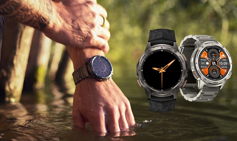 Smartwatch MAXCOM FW110 Titan Chronos ekran bateria czujniki zdrowie sport pasek ładowanie pojemność rozdzielczość łączność sterowanie krew puls rozmowy smartfon aplikacja