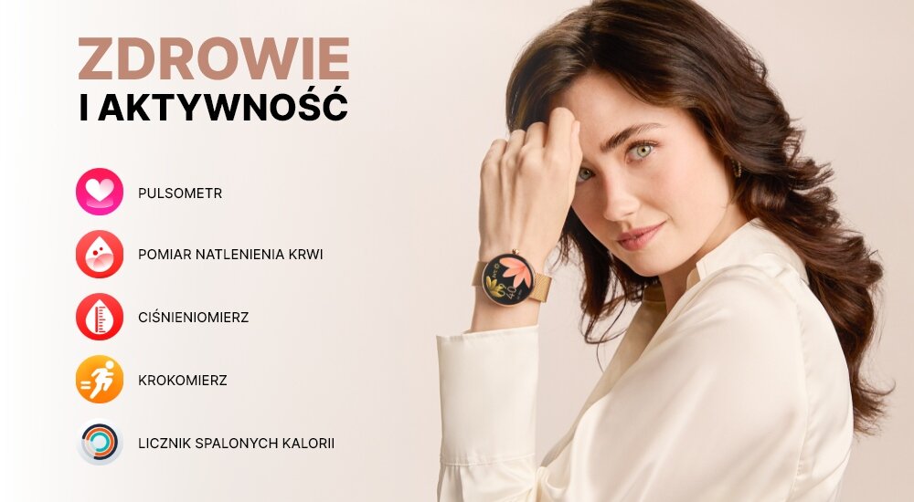 Smartwatch forever Forevive 5 SB-365 Różowo-złoty + bransoletka Verona kroki spalone kalorie aktywnosc zdrowie