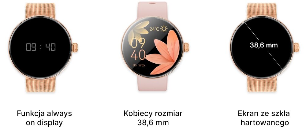 Smartwatch forever Forevive 5 SB-365 Różowo-złoty + bransoletka Verona funkcja always on display zasieg wzrok
