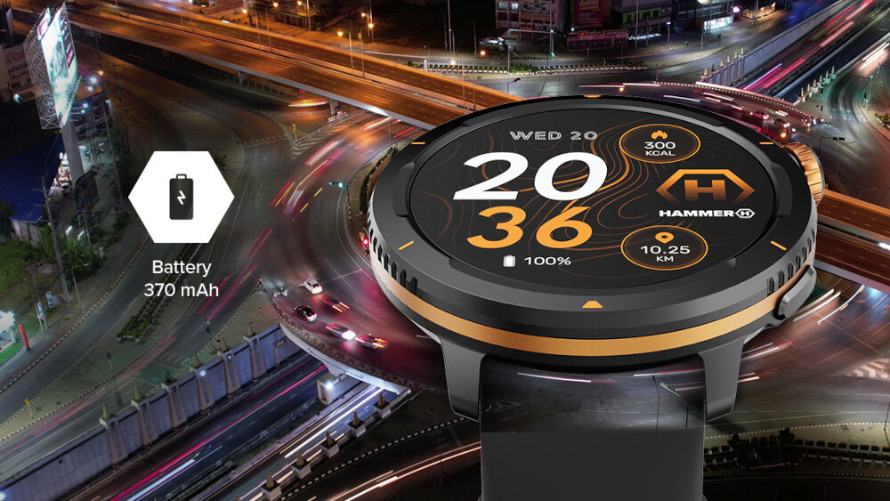 Smartwatch HAMMER Watch 2 Lite Czarno-pomarańczowy odpornosc woda zachlapania wibracje