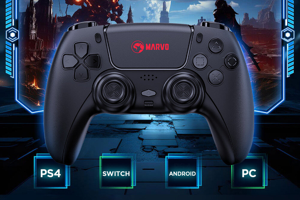 MARVO GT-90 Pact 70 PS4, PC urządzeniami mobilnymi Bluetooth 4.2 do 10 metrów - kontroler na tle gry