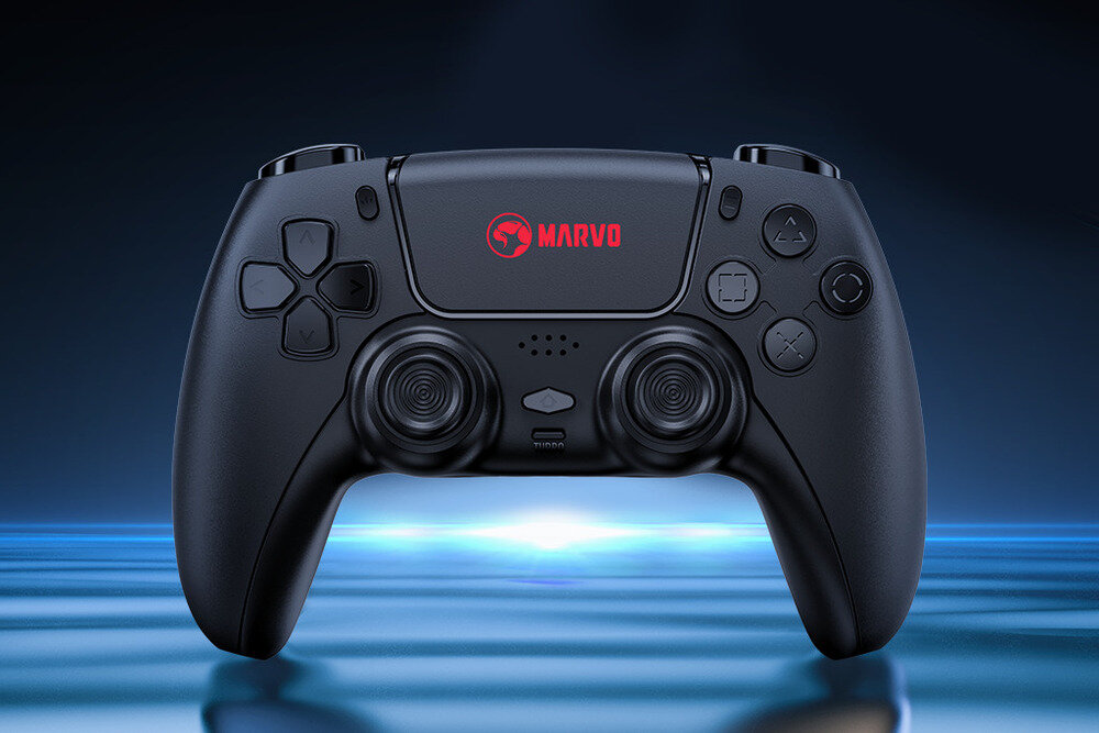 MARVO GT-90 Pact 70 wskaźniki kanałów kolorów LED RGB Dwupunktowy panel dotykowy przełącznik Halla cztery konfigurowalne przyciski funkcjami makro - kontroler od przodu