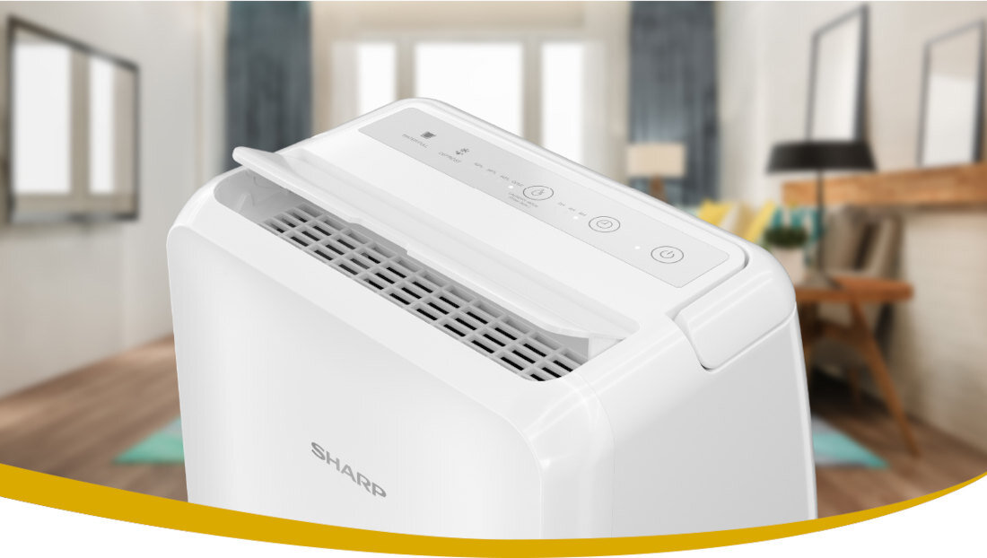 Osuszacz SHARP UD-T104AP-W Optymalnie zaprojektowany wymiary szerokość wysokość łatwy do przenoszenia obrotowe kółka wygodny uchwyt intuicyjny panel biały wyświetlacz zbiornik na wodę pojemność