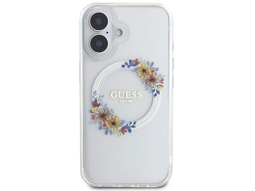 Etui Guess IML Flowers Wreath MagSafe
                boki montaż krawędzie zabezpieczenie tył etui