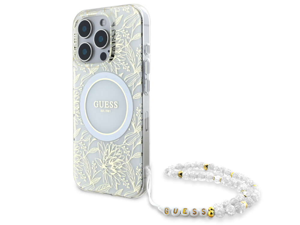 Etui Guess IML Flowers Allover Electro With Pearl Strap MagSafe
                pokrowiec case etui