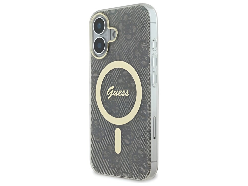 Pokrowiec Guess IML 4G MagSafe print znak charakter pierścień złoto detal