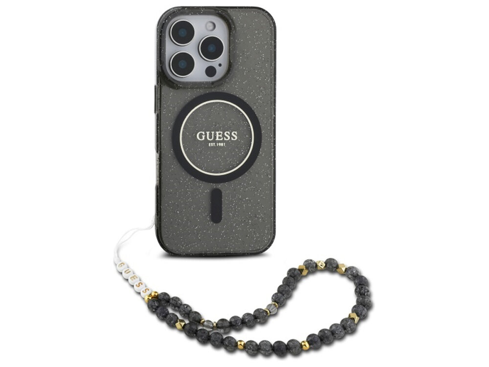 Etui Guess IML Glitter With Pearl Strap MagSafe
                rozwiązania design elegancja funkcjonalność magsafe ładowanie tył etui 