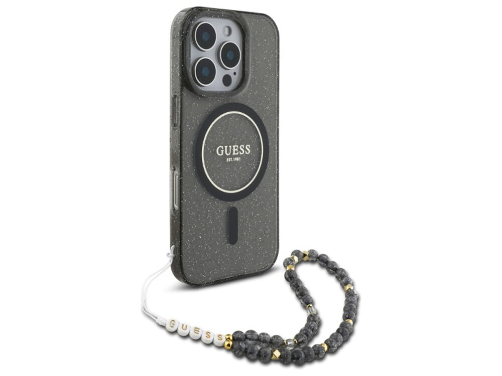 Etui Guess IML Glitter With Pearl Strap MagSafe
                boki montaż krawędzie zabezpieczenie tył etui pod kątem 