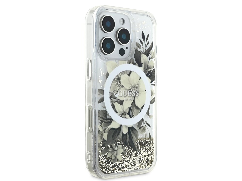 Etui GUESS Liquid Glitter Flower MagSafe
            brokat kwiaty elegancja blask
