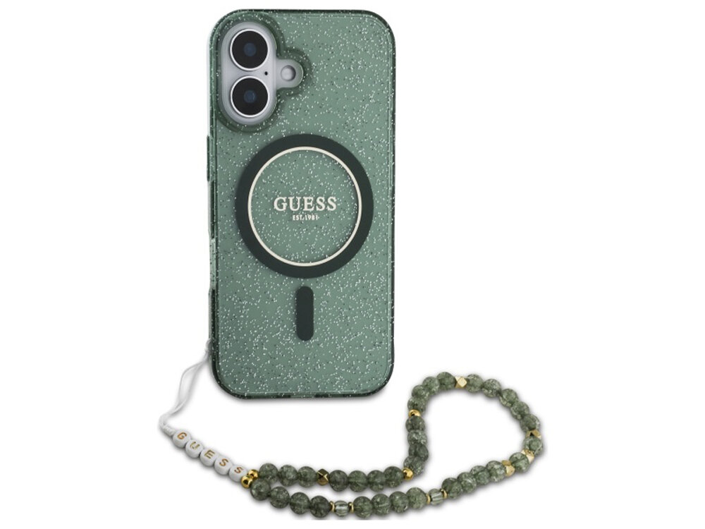 Etui Guess IML Glitter With Pearl Strap MagSafe
                rozwiązania design elegancja funkcjonalność magsafe ładowanie tył etui 