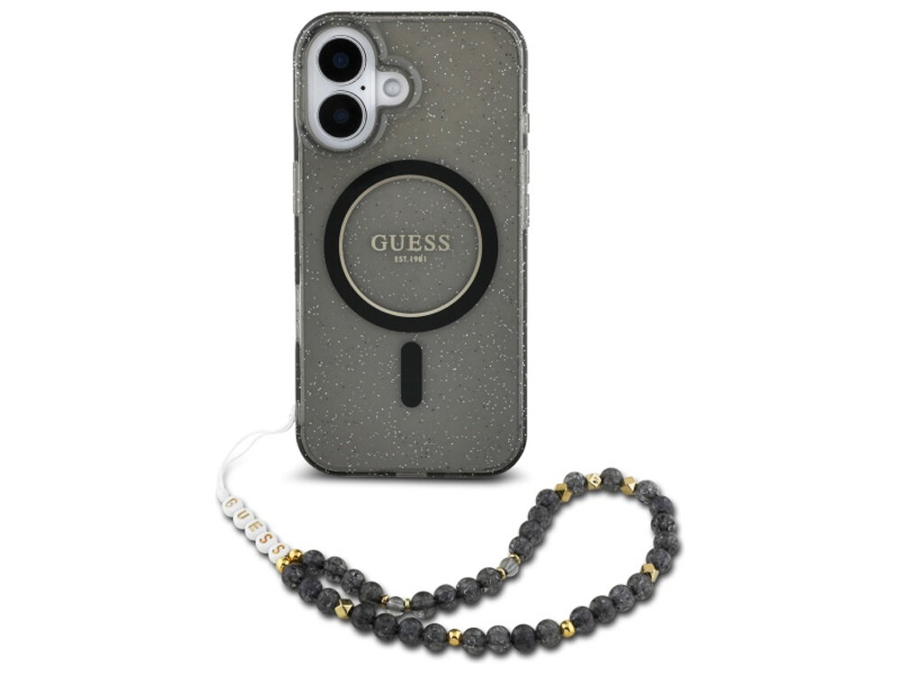 Etui Guess IML Glitter With Pearl Strap MagSafe
                rozwiązania design elegancja funkcjonalność magsafe ładowanie tył etui 