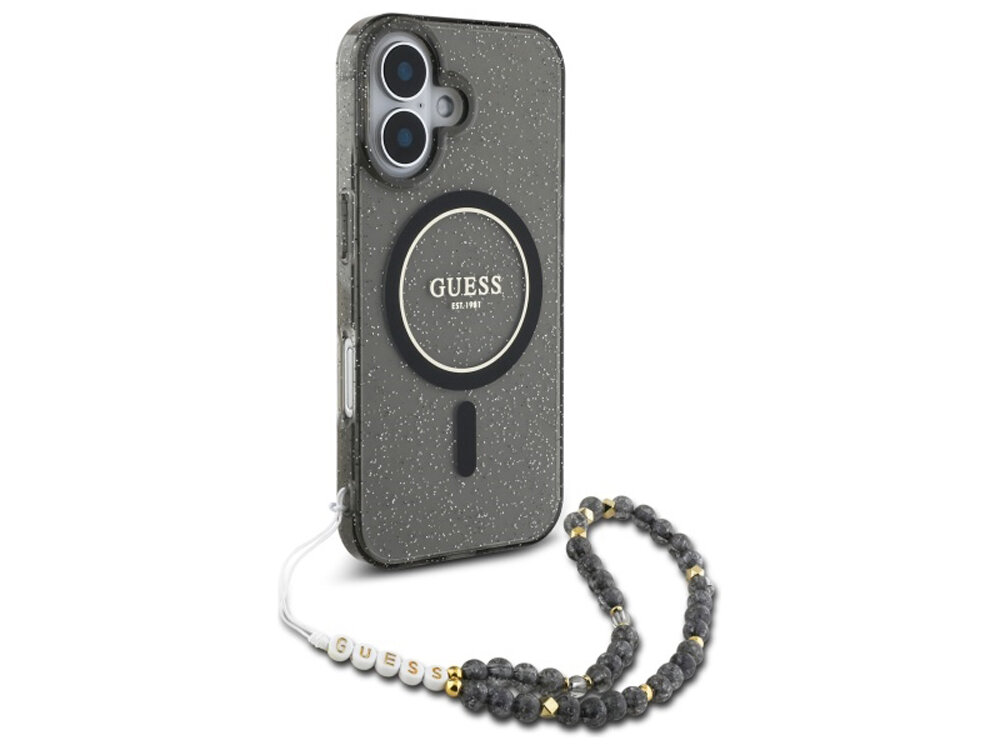 Etui Guess IML Glitter With Pearl Strap MagSafe
                boki montaż krawędzie zabezpieczenie tył etui pod kątem 