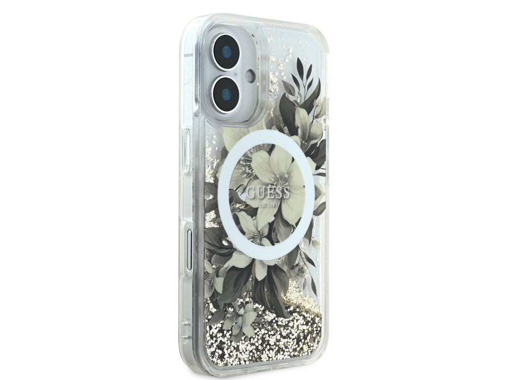 Etui GUESS Liquid Glitter Flower MagSafe
            brokat kwiaty elegancja blask