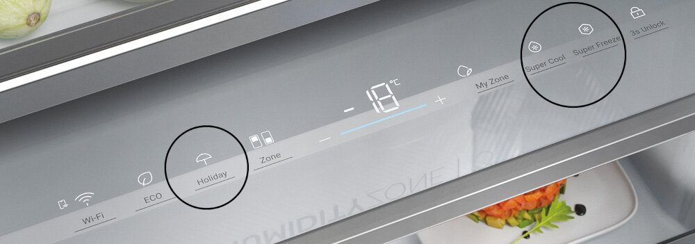 LODÓWKA HAIER HTW5618DWMG 3D Dodatkowe funkcje szybkie chłodzenie mrożenie fast cooling fast freeze tryb wakacyjny