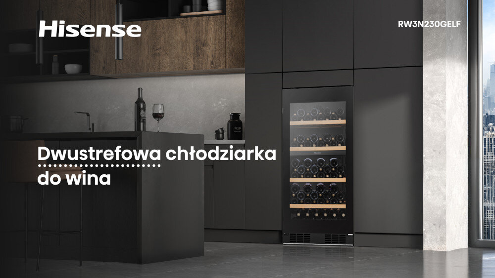 CHŁODZIARKA DO WINA HISENSE RW3N230GELF aplikacja ConnectLife zdalne sterowanie węglowy filtr powietrza oczyszczanie optymalna jakość usuwanie zapachów Szyba z filtrem UV ochrona przed warunkami atmosferycznymi szklane drzwi filtr UV Cisza i minimalne wibracje cicha praca mniejsze drgania stabilność butelek dojrzewanie zachowanie Zakres temperatur 5-18°C regulacja ustawienia dojrzewanie wina Dwie niezależne strefy temperatur wina białe wina czerwone warunki smak jakość kolor długie przechowywanie cechy Pojemna chłodziarka do wina klasa styl Elegancka stylowa dwie niezależne strefy 108 butelek wina wymiary duża pojemność 239 l przeszklony front