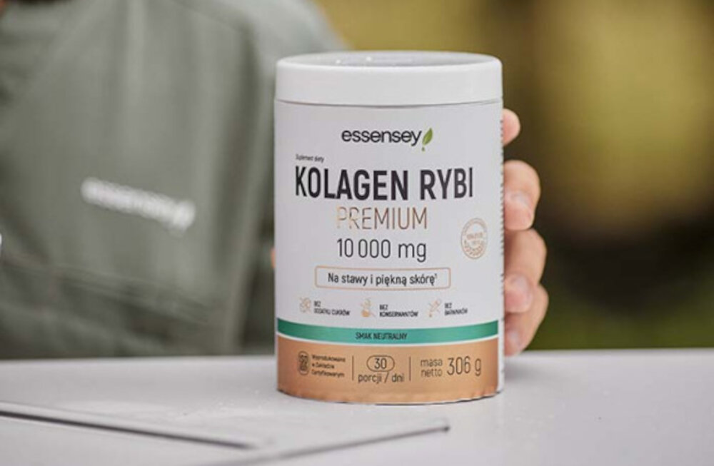 Kolagen ESSENSEY Rybi Premium Neutralny 306 g proszek do rozpuszczania 30 porcji w opakowaniu jedna porcja to 3 miarki 150 ml napoju