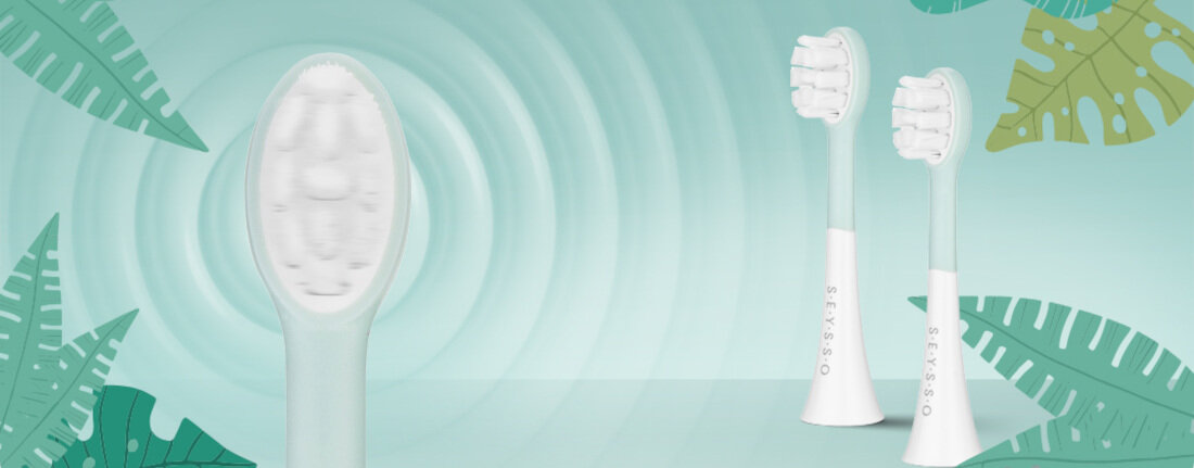 Szczoteczka soniczna SEYSSO Kids Dinosaur Niebieski Bezpieczne dwie końcówki  Miękkie, zaokrąglone włókna ułatwienie Gumowana osłona ochrona komfort i bezpieczeństwo regulowana wymiana czas higiena