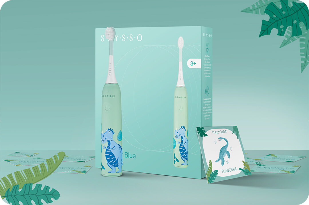 Szczoteczka soniczna SEYSSO Kids Dinosaur Niebieski Co znajdziesz w zestawie SEYSSO Kids Dinosaur Blue?