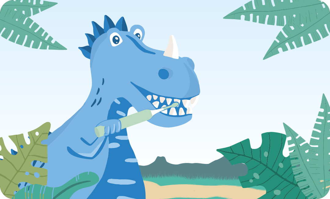 Szczoteczka soniczna SEYSSO Kids Dinosaur Niebieski Przyjazny dino-design Gumowana, ergonomiczna rękojeść kontrola