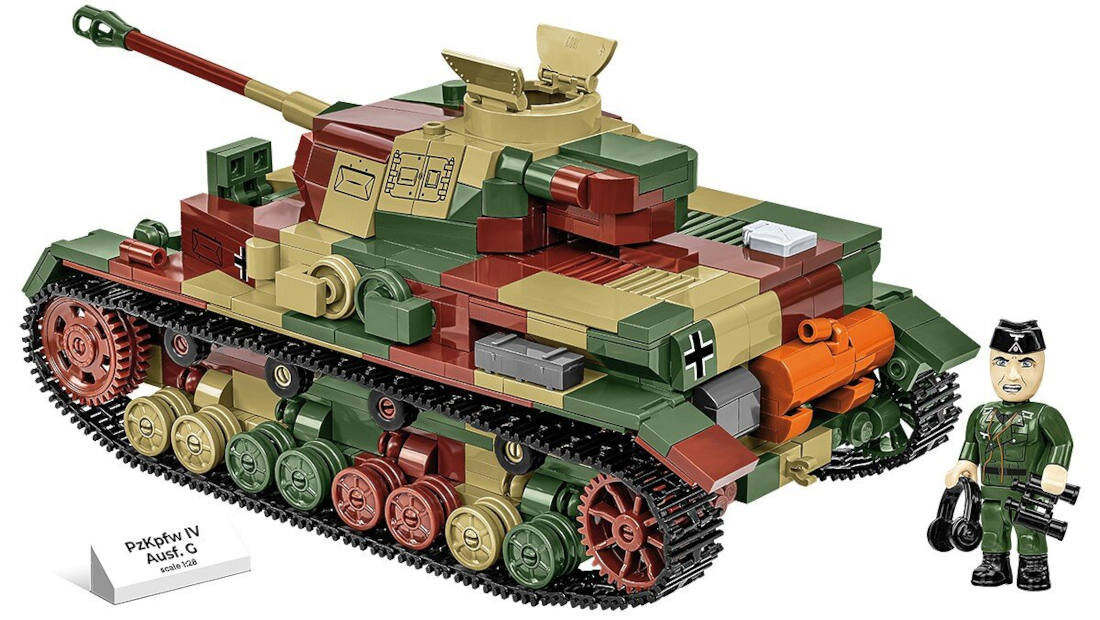 Klocki plastikowe COBI Historical Collection World War II PzKpfw IV Ausf. G COBI-2592 Trwałe oznakowania wysoka jakość Kolorowy kamuflaż