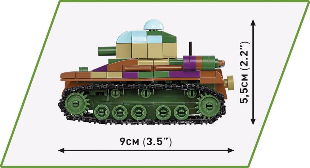 Klocki plastikowe COBI Historical Collection World War II Renault R35 - Valentine IX - Panzer I COBI-2740 starannie zaprojektowane z wysokiej jakości klocków konstrukcyjnych COBI w jednolitej skali 1:48 i pasują do siebie rozmiarami
ruchome koła i gąsienice wieże, które można obrócić o 360 stopni nadruki z charakterystycznymi oznaczeniami i detalami pojazdów