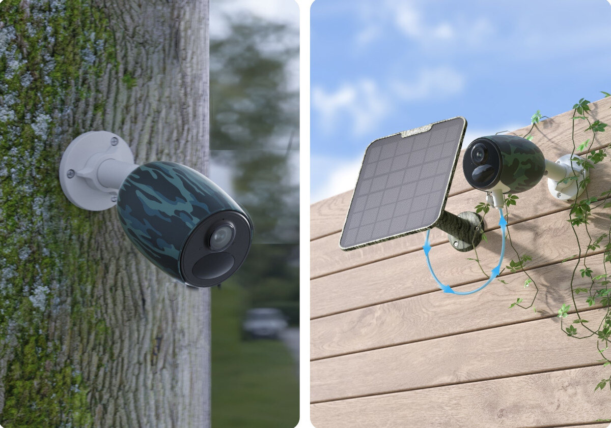 Kamera REOLINK Go Series G330 Camouflage - Zasilanie solarne, kamera przymocowana do drzewa, kamera przmocowana do elewacji z panelem solarnym