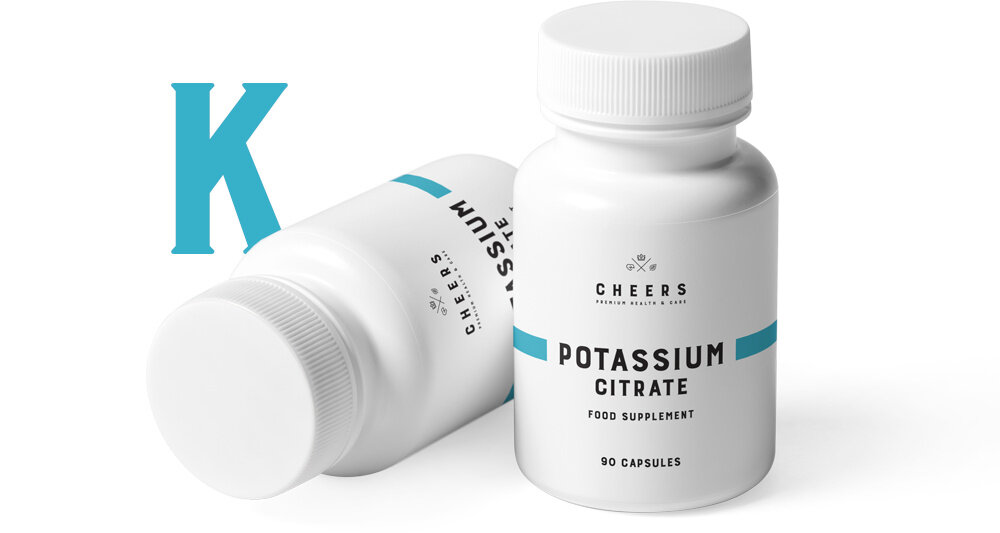 Potas CHEERS 90 kapsułek zdrowie ukladu sercowo-naczyniowego 316 mg czystego cytrynianu potasu 48% dziennego zapotrzebowania 90% biodostepnosci wspiera rownowage elektrolitowa