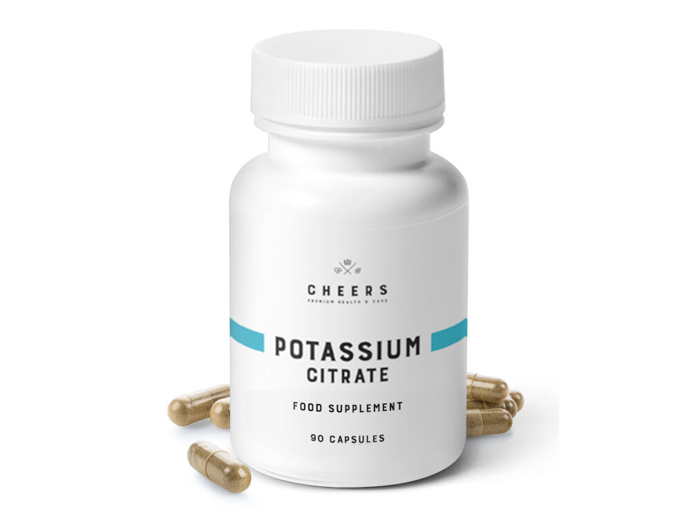 Potas CHEERS 90 kapsułek cytrynian potasu regulacja poziomu wody w organizmie wsparccie funkcji ukladu nerwowego ulga wspiera zdrowie serca i cisnienie krwi
