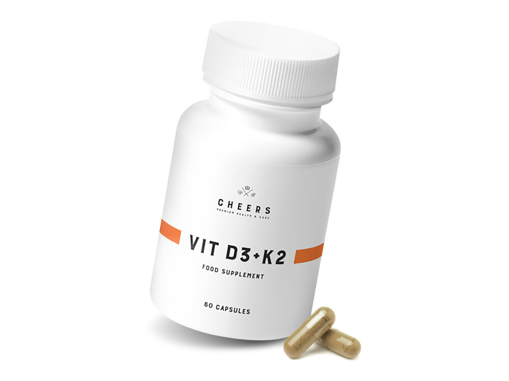 Witamina D3 + K2 CHEERS 60 kapsułek latwe do polkniecia farmaceutyczna jakosc kapsulek Vcaps Plus 1 kapsulka dziennie popic woda 60 kapsulek w opakowaniu na okolo 2 miesiace uzytkowania