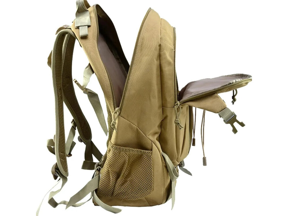 Plecak EXTRALINK MIL-1120 Zielony otwarty plecak na białym tle widoczny z boku dwie główne komory zamykane na dwubiegunowe zamki szybki i wygodny dostęp do przedmiotów kieszeń przednia zamykana na dwubiegunowy zamek wewnętrzne przegrody