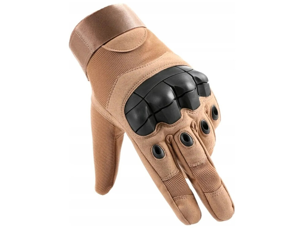 Rękawice taktyczne EXTRALINK MIL-680 (rozmiar L) Beżowy jedna rękawica na białym tle z połączenia gumy i nylonu odporność na przetarcia i uszkodzenia mechaniczne materiał jest elastyczny wytrzymały w rozmiarze L